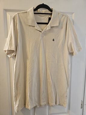 Volcom Men's Polo in Light Cream with Navy Logo